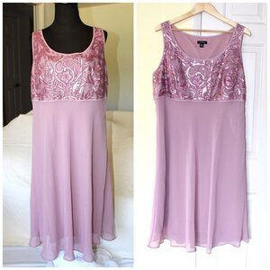 Le Bos Women's Plus Sequin Embroidered Pink Mini Dress Size 6W/1X floral preppy